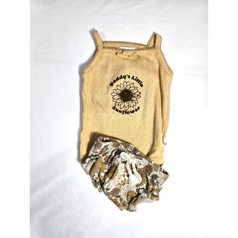 Rabbit Bear Organic Daddy's Little Sunflower Outfit Set size 0/3 Bodysuit &short